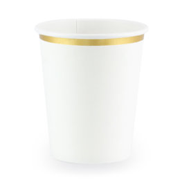 vasos de papel blancos con borde dorado