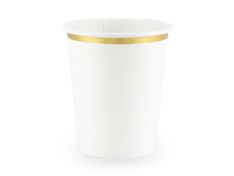 vasos de papel blancos con borde dorado