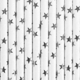 pajitas de papel estrellas plateadas